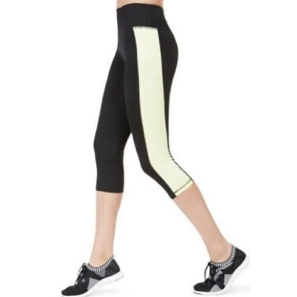Ideology Noir English Yellow Essentials Colorblocked Cropped Leggings Small NWOT - Picture 1 of 5